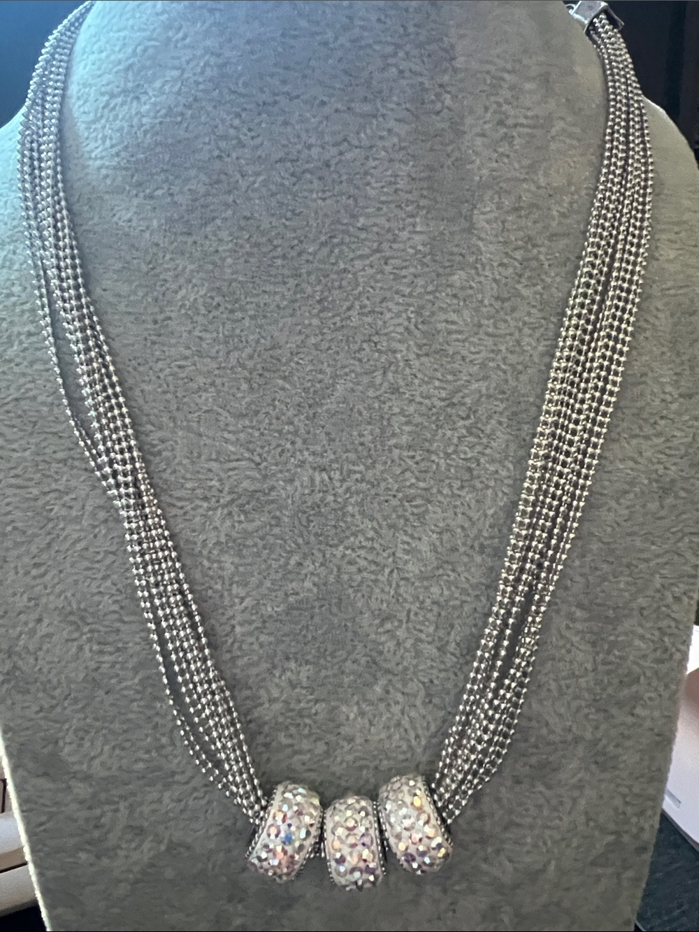 Silver Multi-Strand Crystal Accent Necklace - Silver